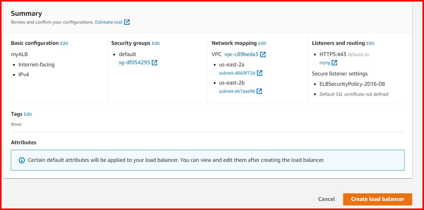 Picture showing the Create load balancer button for creating the load balancer
